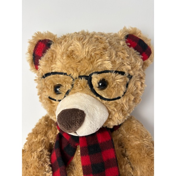 Holiday Home Tyler Bear Plush Embroidered Glasses Scarf Classic Buffalo Plaid - Picture 2 of 10